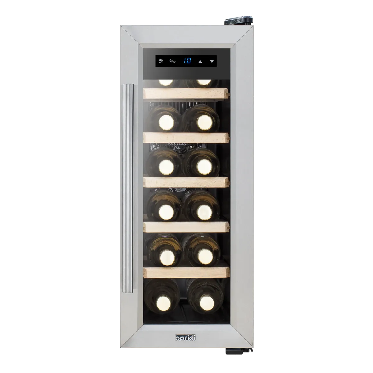 Baridi 12 Bottle Wine Cooler with Digital Touch Screen Controls & LED Light, Stainless Steel - DH28