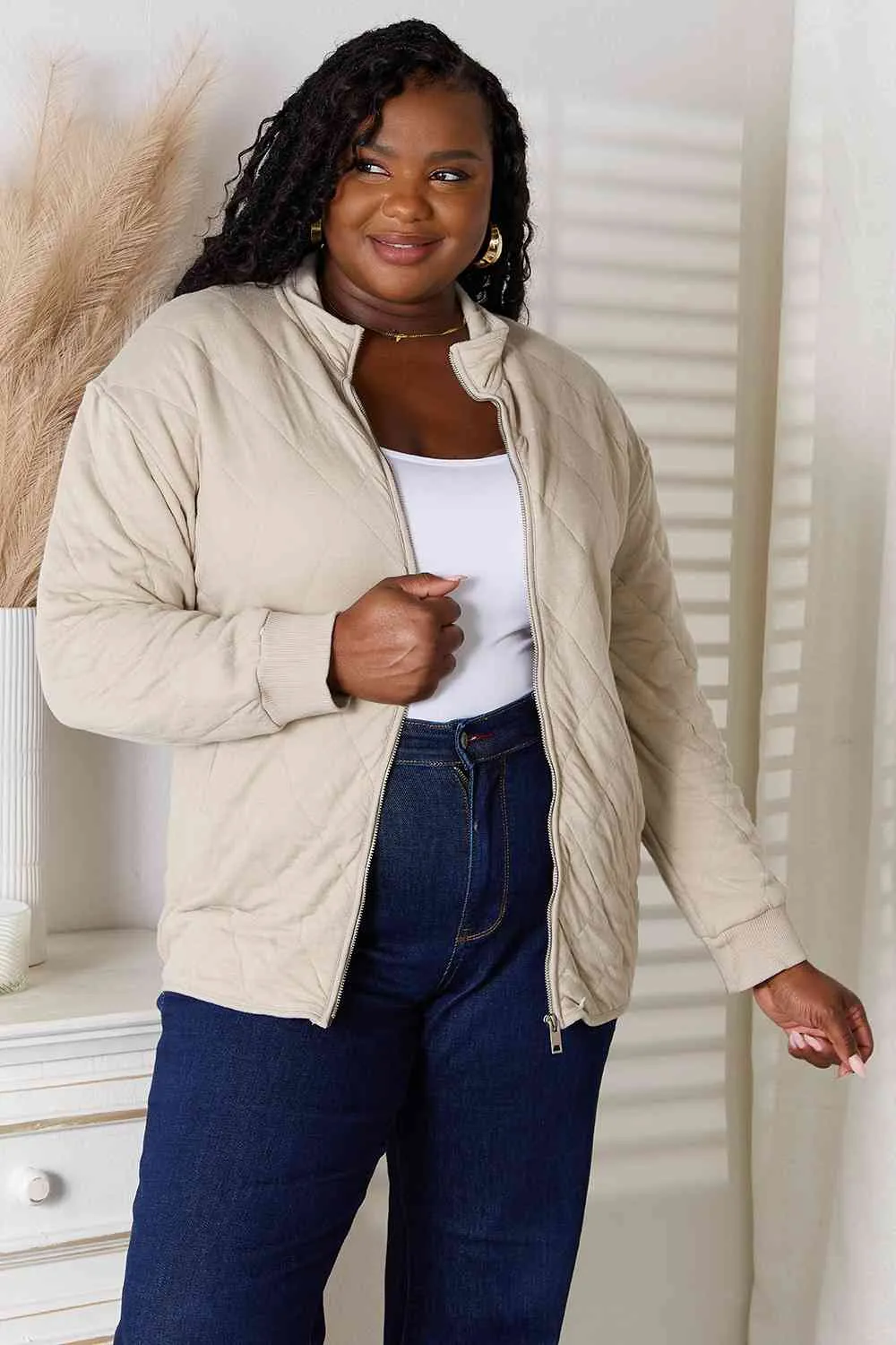 Beige Zip-Up Jacket with Pockets