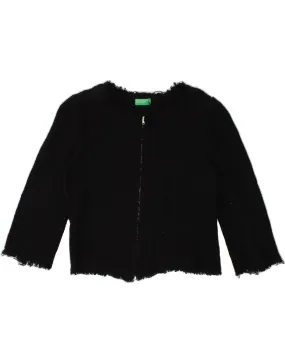 BENETTON Womens Crop 3/4 Sleeve Cardigan Sweater UK 8 Small Black Cotton