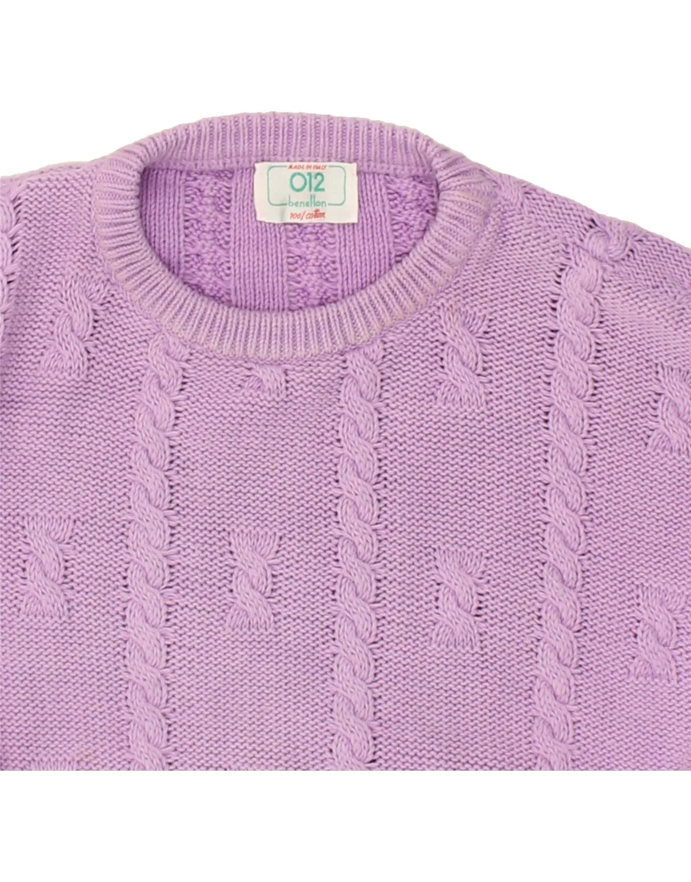 BENETTON Womens Crop Crew Neck Jumper Sweater UK 16 Large Purple Cotton