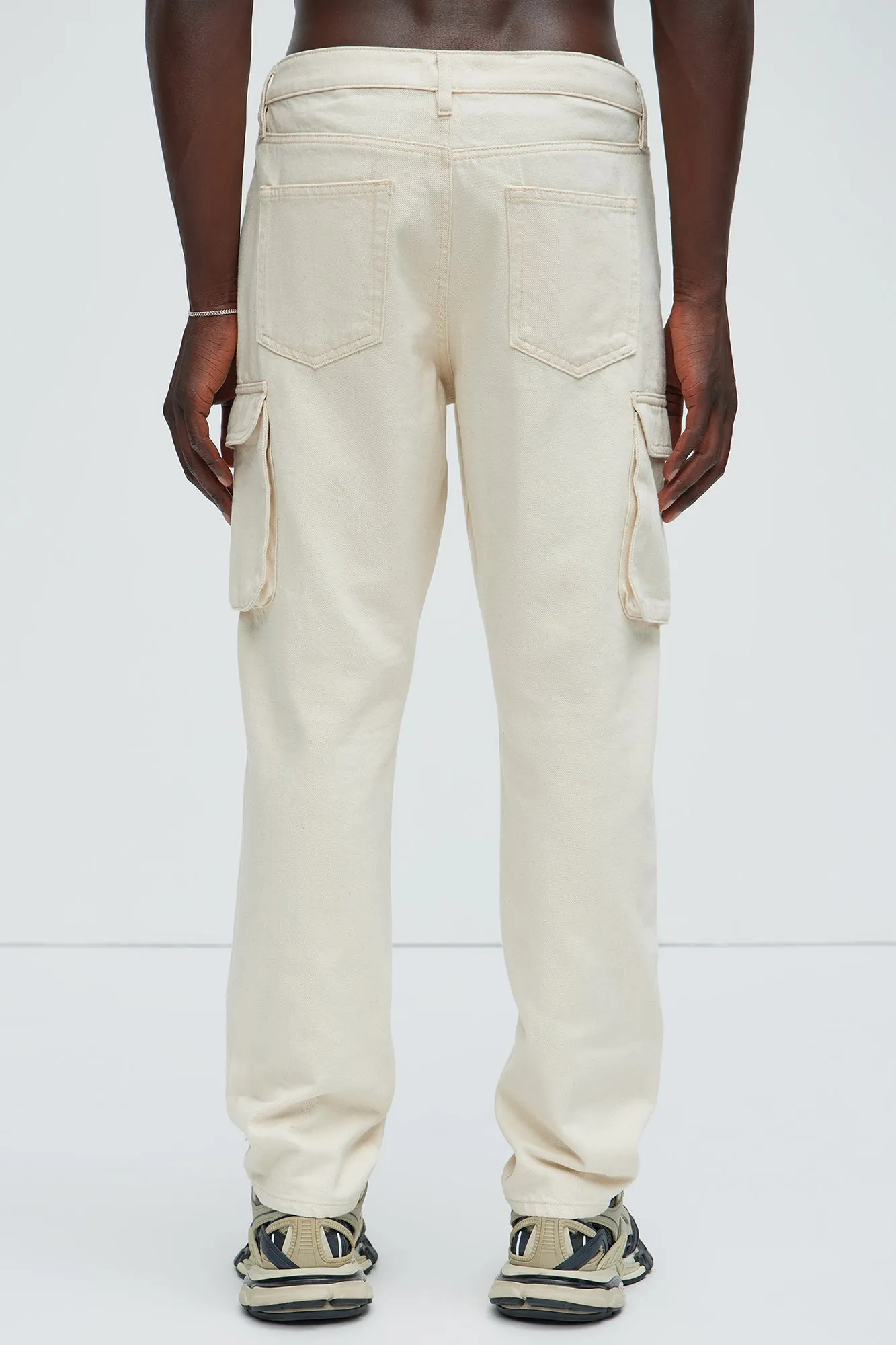 Benson Distressed Slim Cargo Pants - Cream