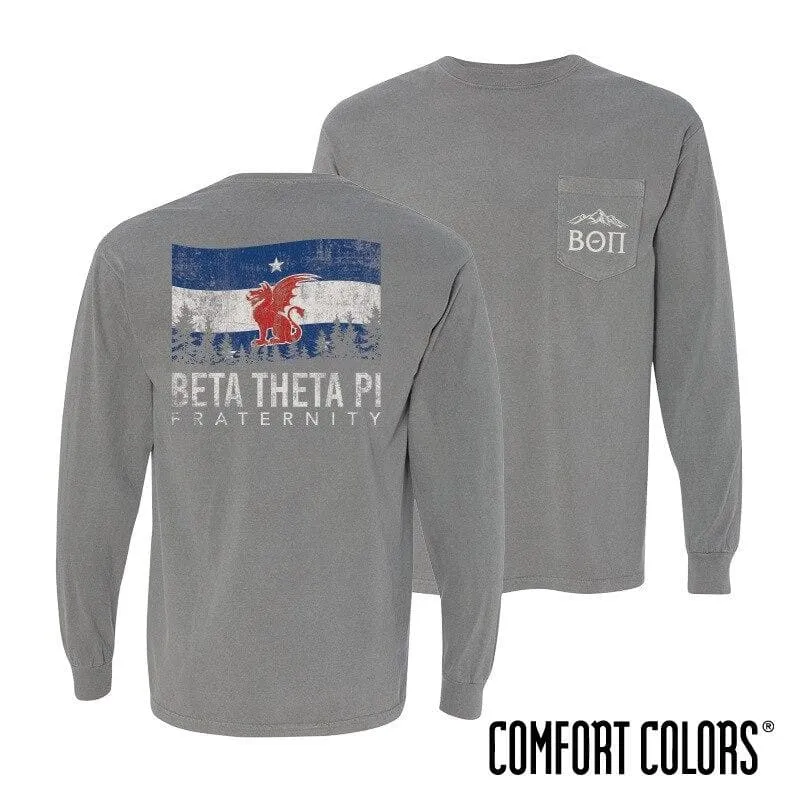 Beta Gray Comfort Colors Flag Long Sleeve Pocket Tee