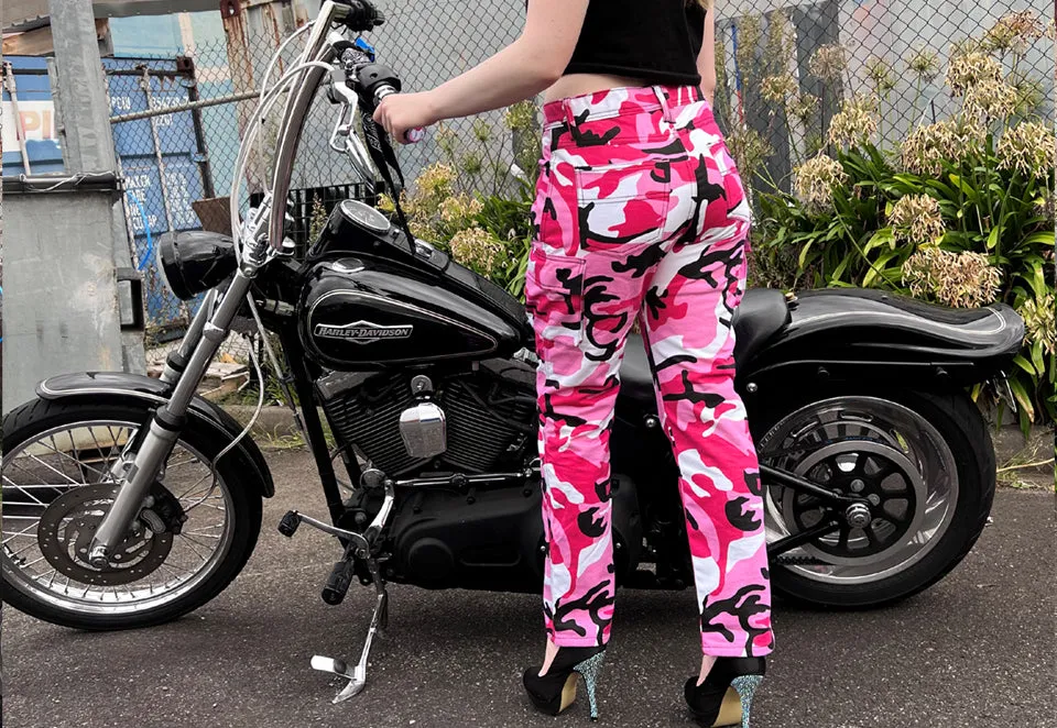 BGA Robin Women Motorcycle Cargo Pants Pink