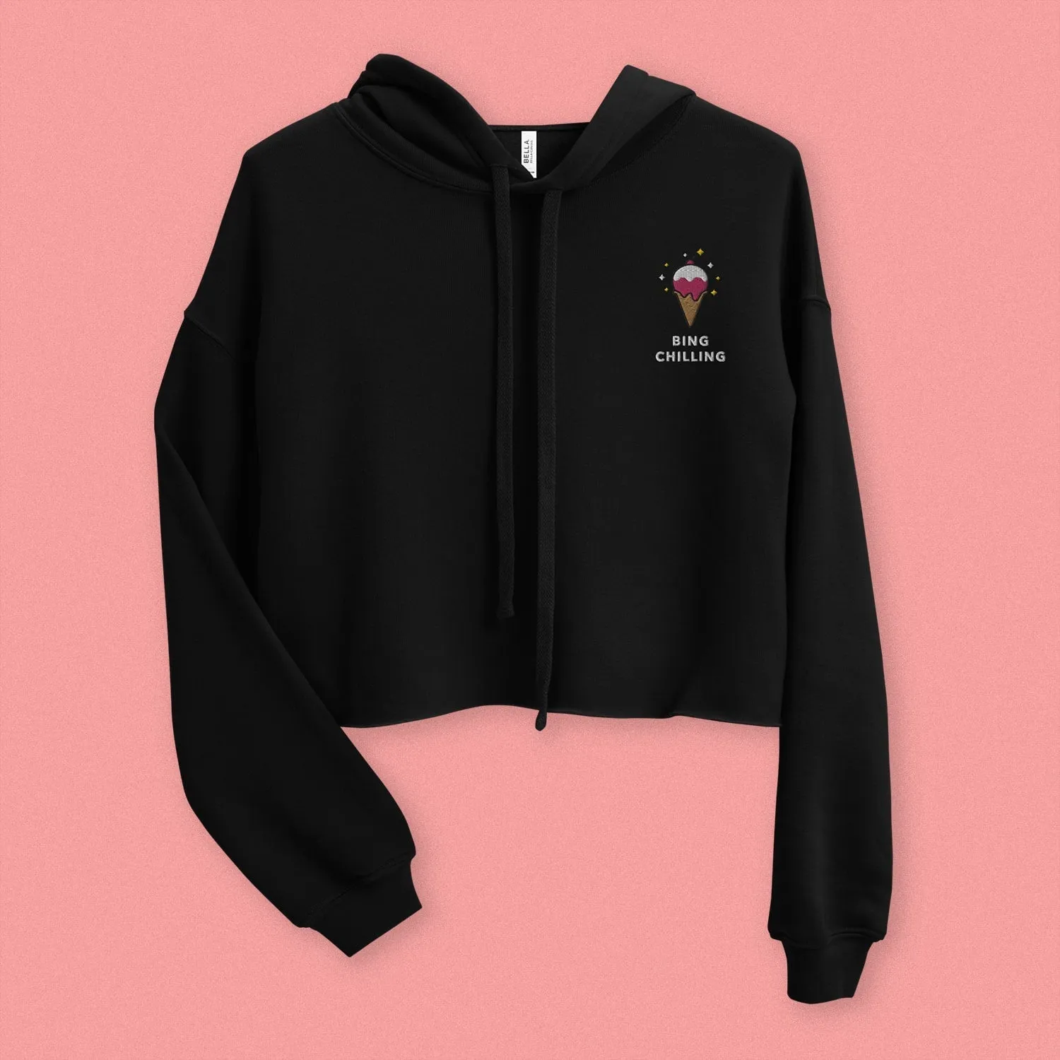 Bing Chilling Embroidered Crop Hoodie