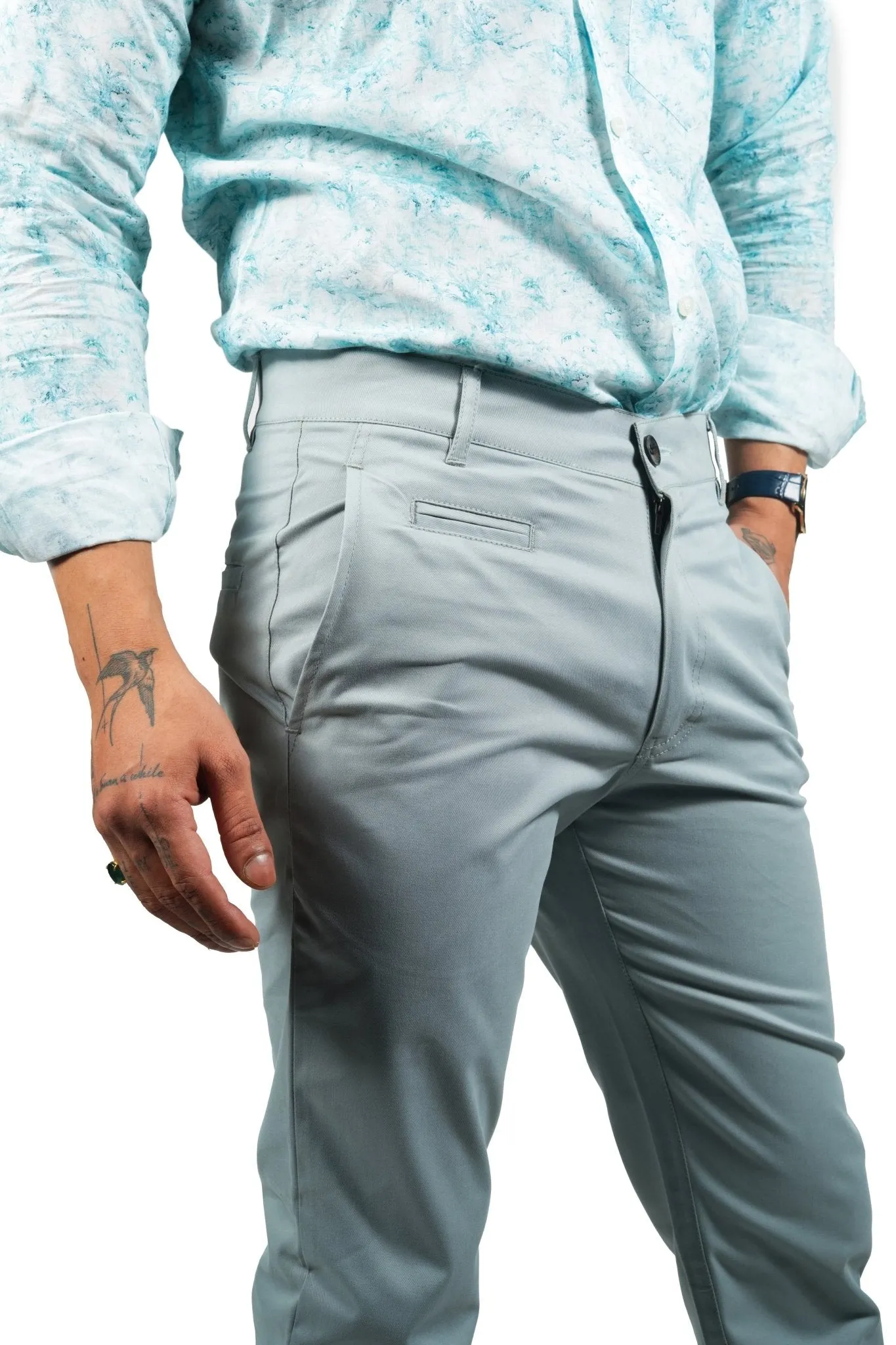 Blue Grey Color Cotton Trouser Pants for Men