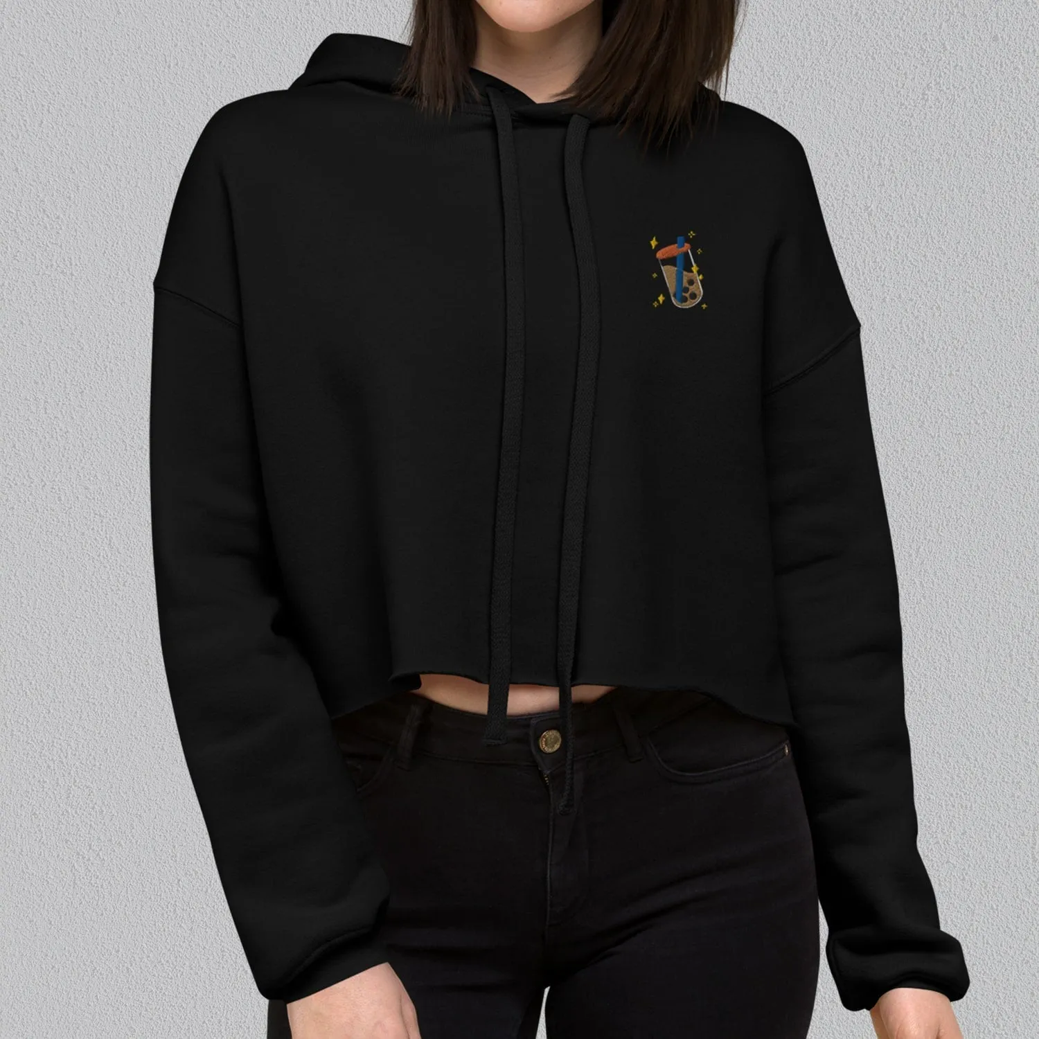 Boba Bliss Embroidered Crop Hoodie