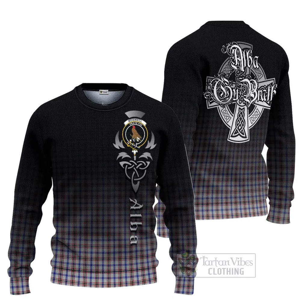 Boswell Tartan Ugly Sweater Featuring Alba Gu Brath Family Crest Celtic Inspired