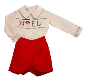 Boy "Christmas Noel"  White Long Sleeve Red Short Set