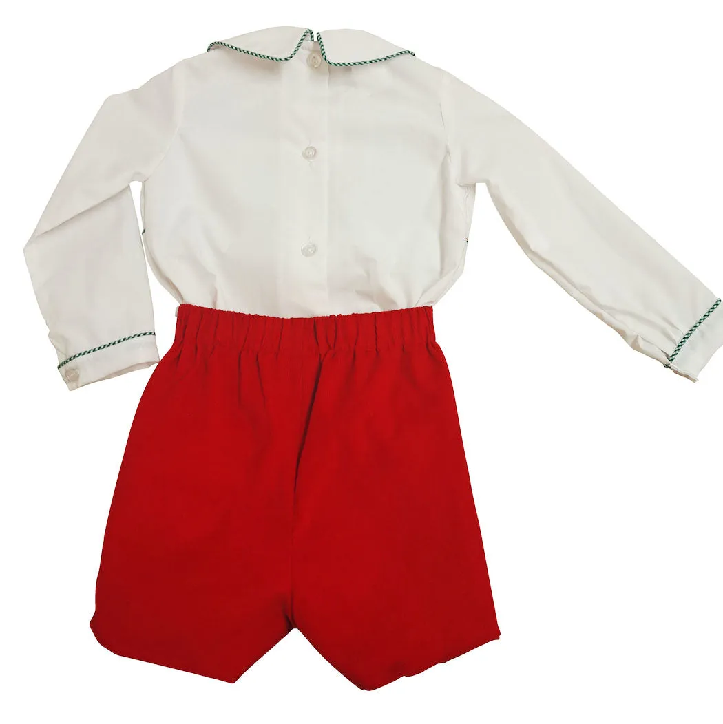 Boy "Christmas Noel"  White Long Sleeve Red Short Set