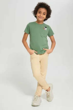 Boys Beige Cargo Stretch Pants