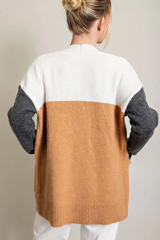 Camel Color Block Pocket Cardigan