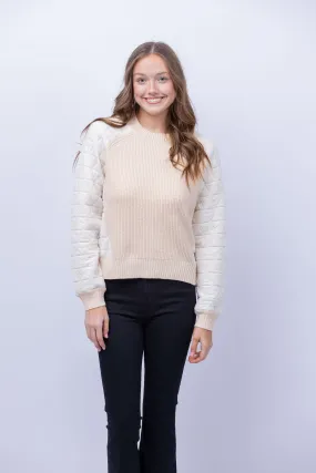 Central Park West Mixed Media Crewneck Sweater in Ivory