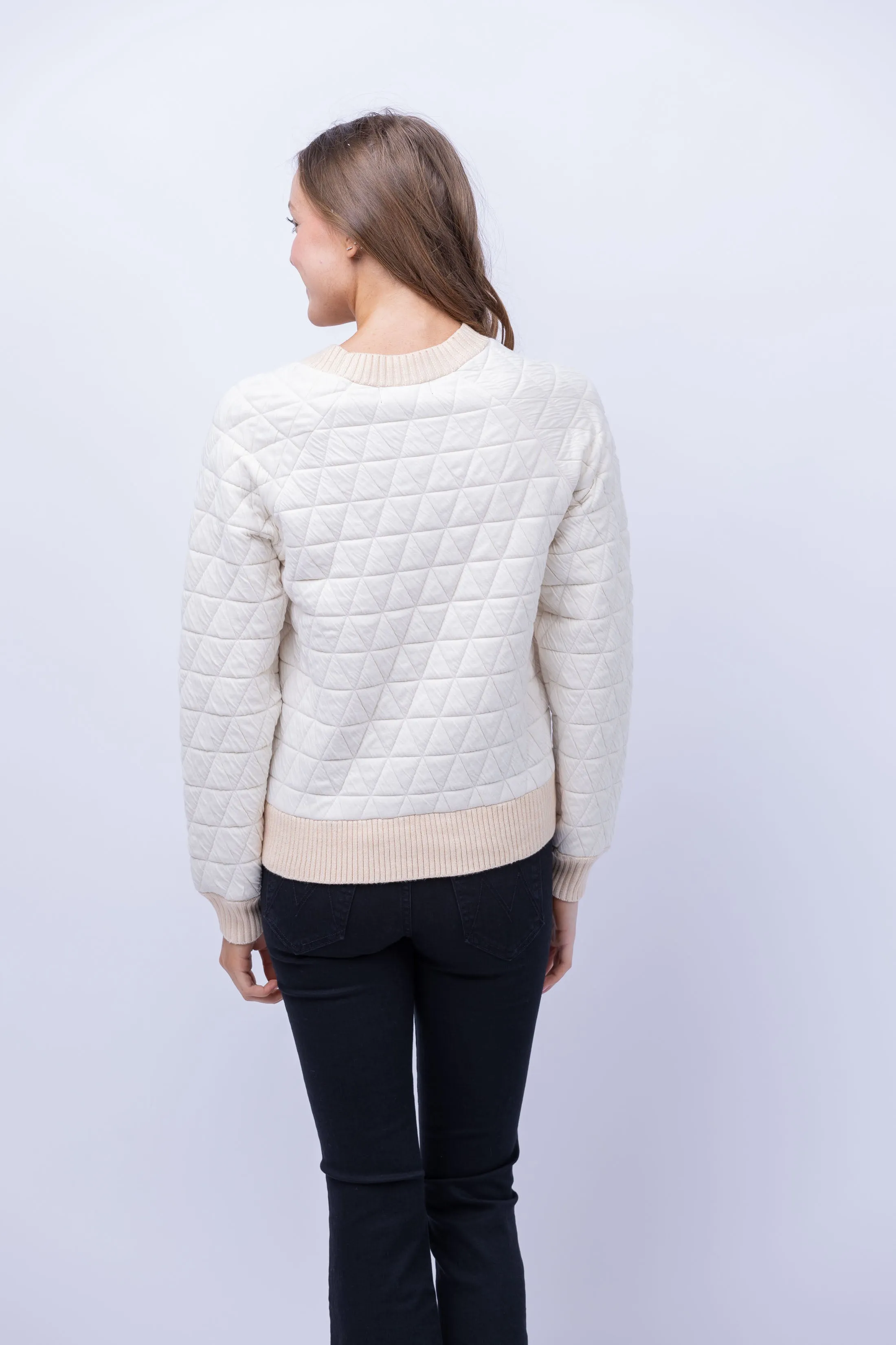 Central Park West Mixed Media Crewneck Sweater in Ivory