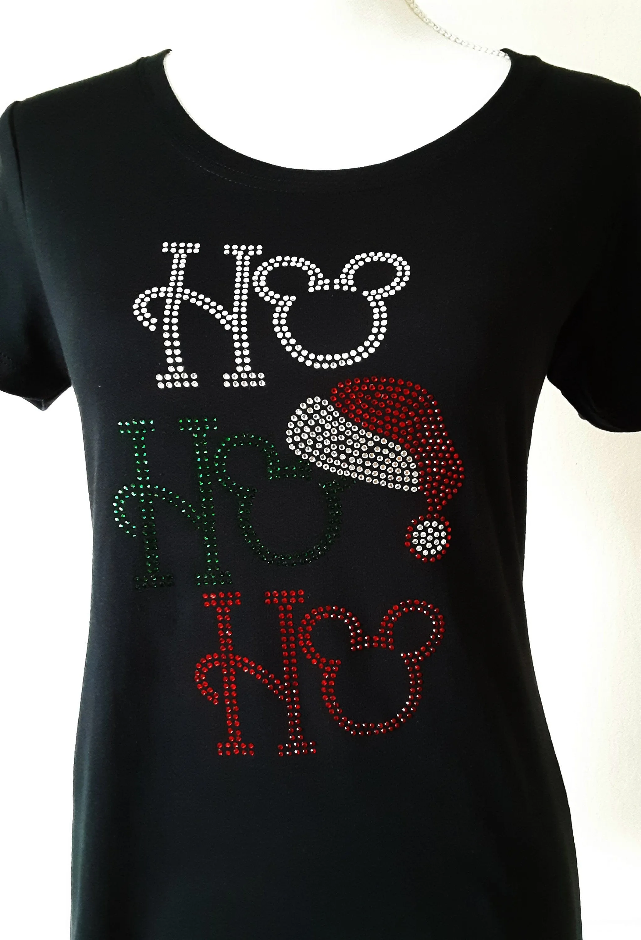 Christmas, Santa, holiday, season, wreath, Rhinestone T-Shirt