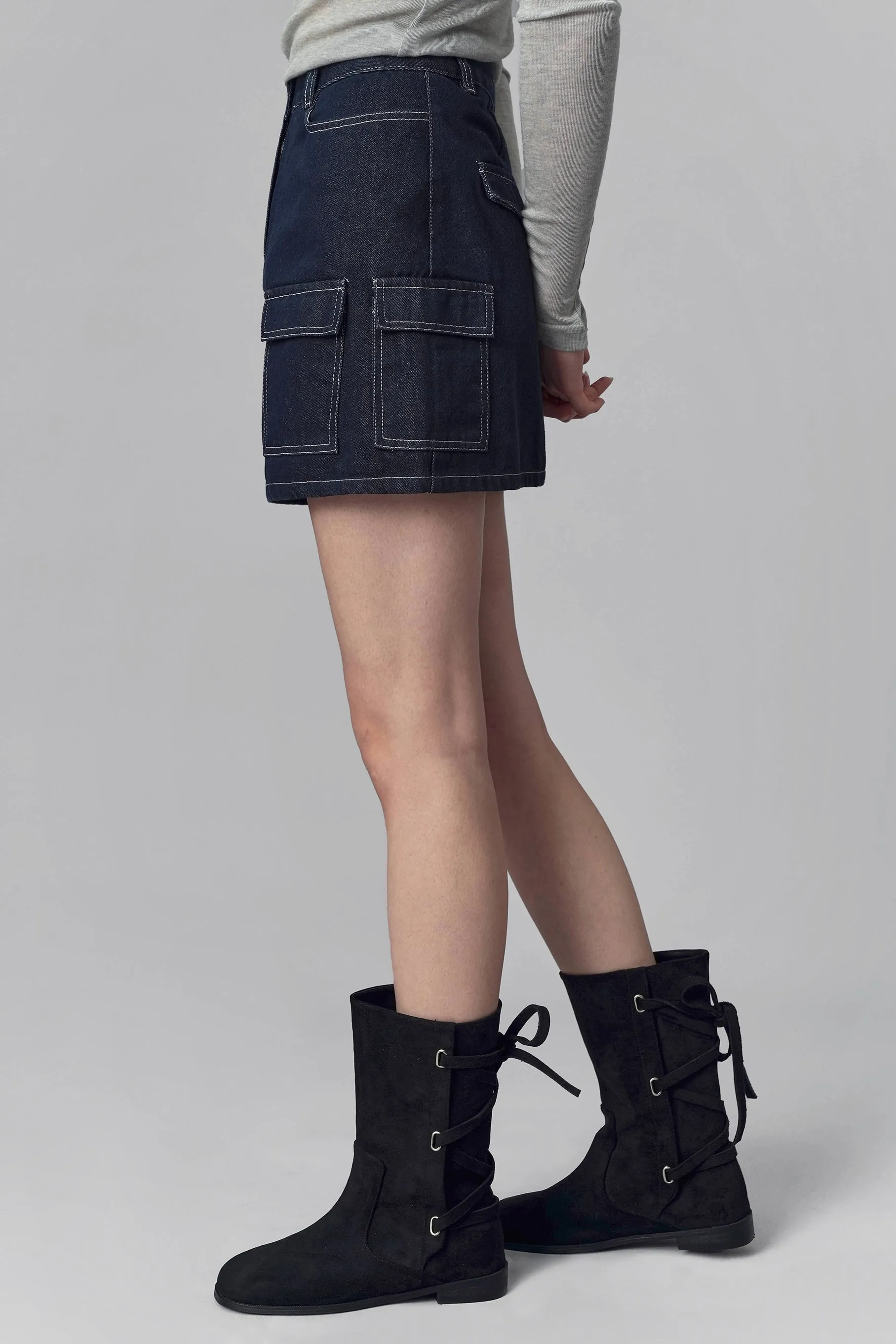 Colin Cargo Denim Mini Skirt