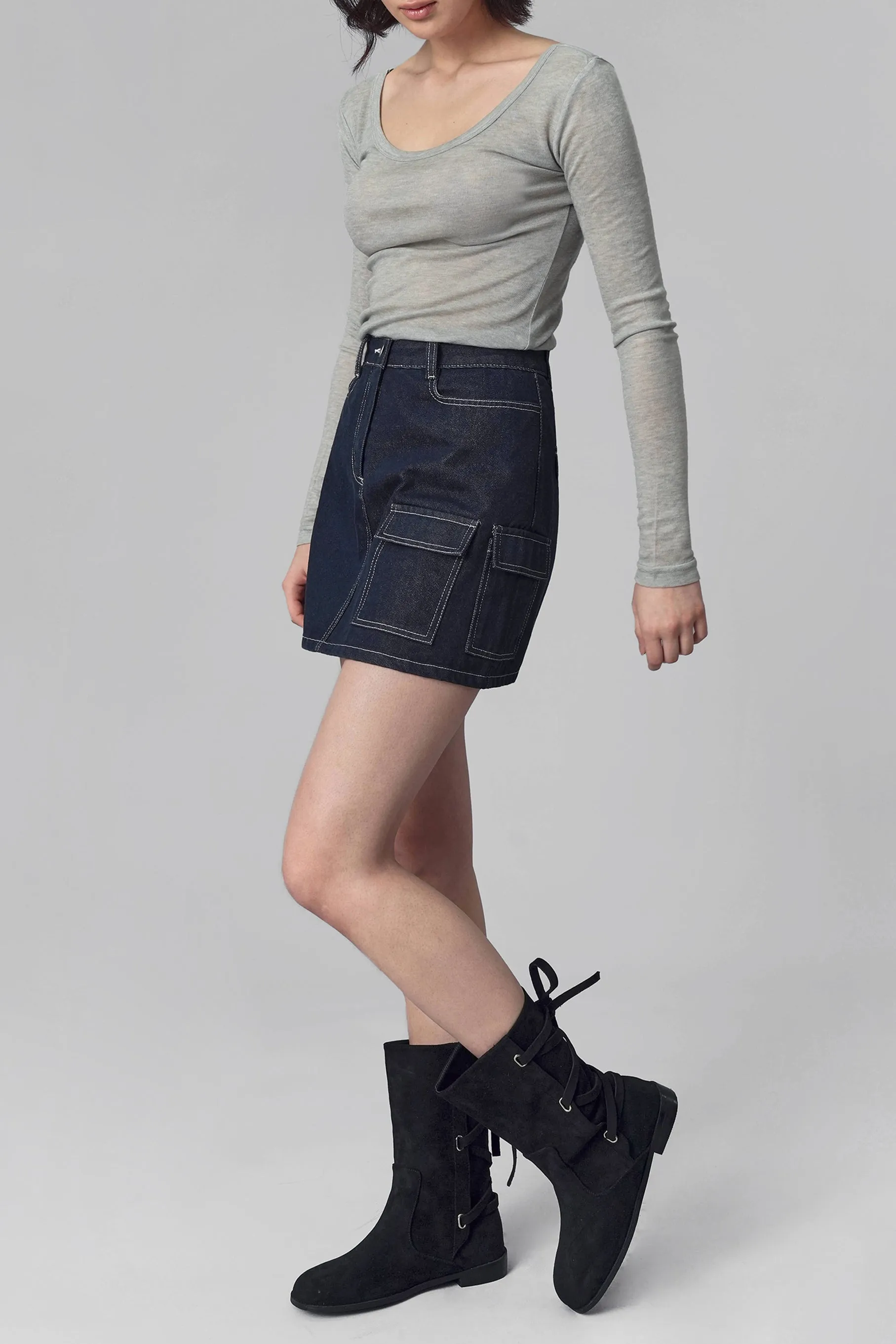 Colin Cargo Denim Mini Skirt