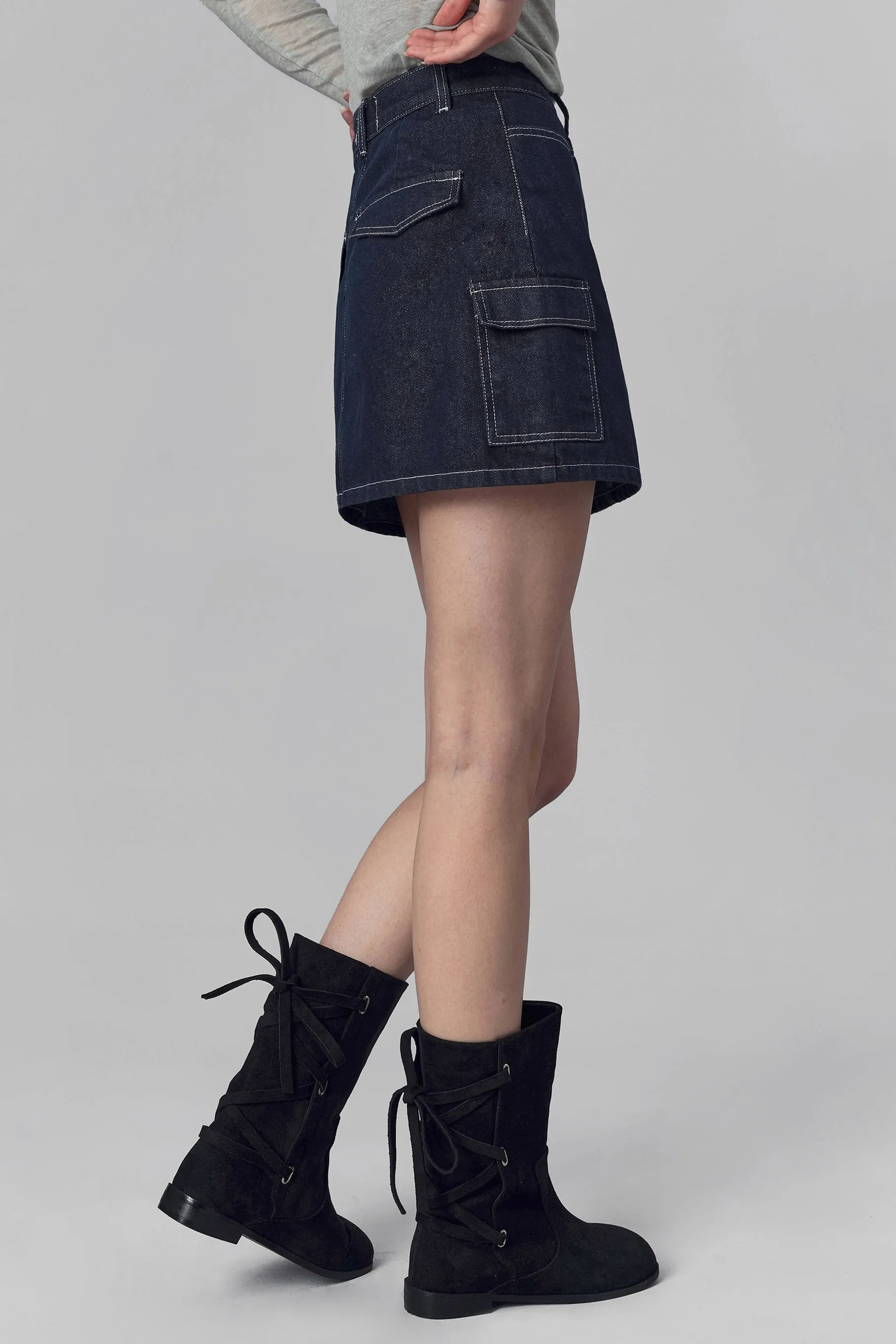 Colin Cargo Denim Mini Skirt