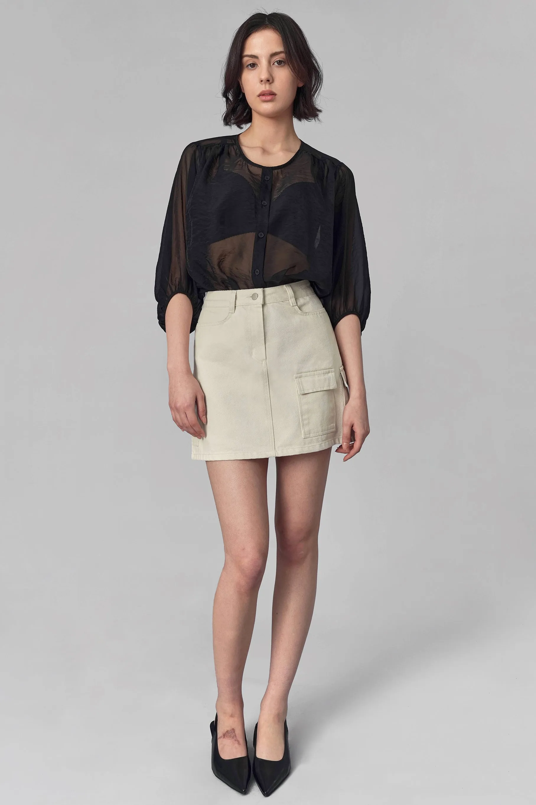 Colin Cargo Denim Mini Skirt