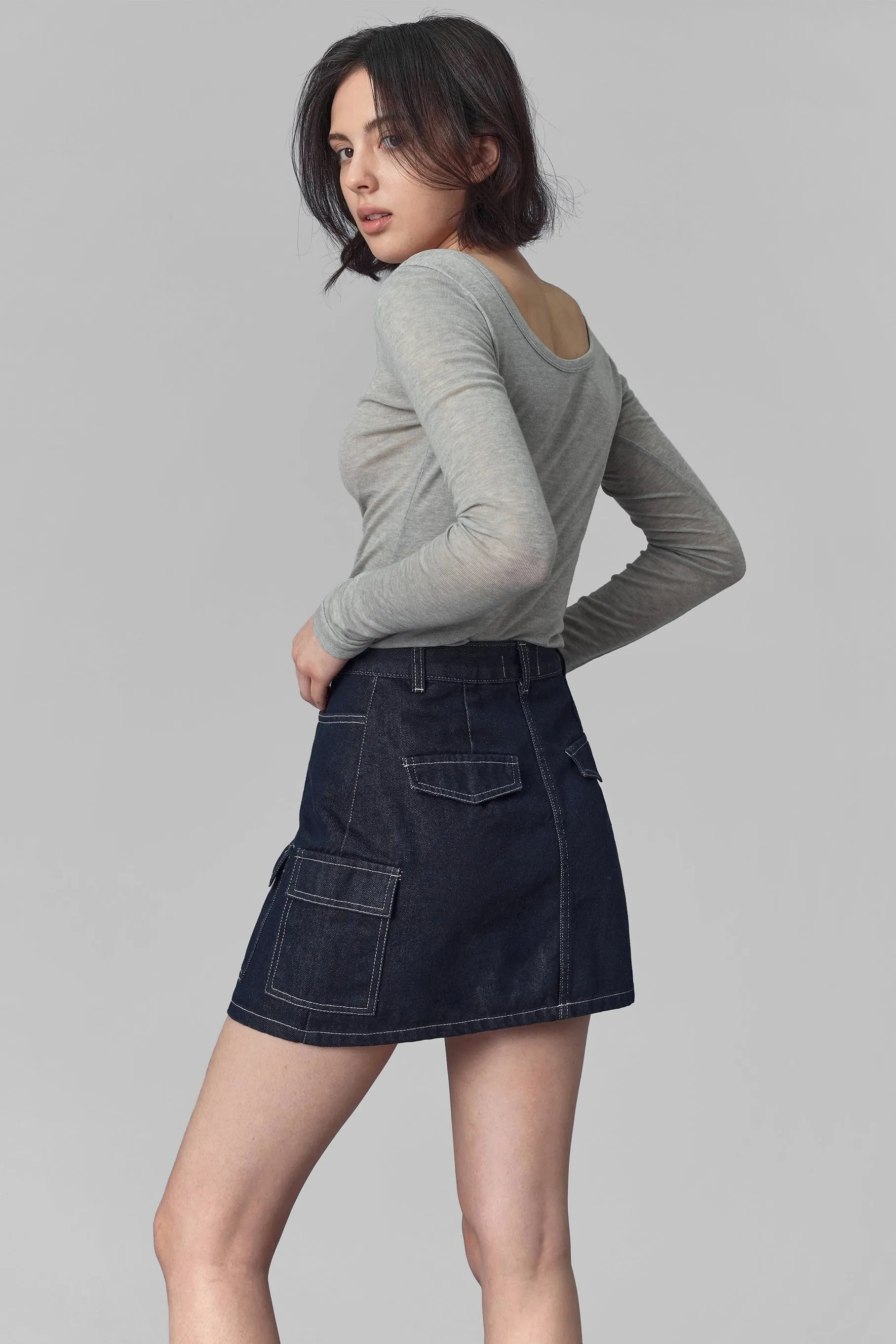 Colin Cargo Denim Mini Skirt