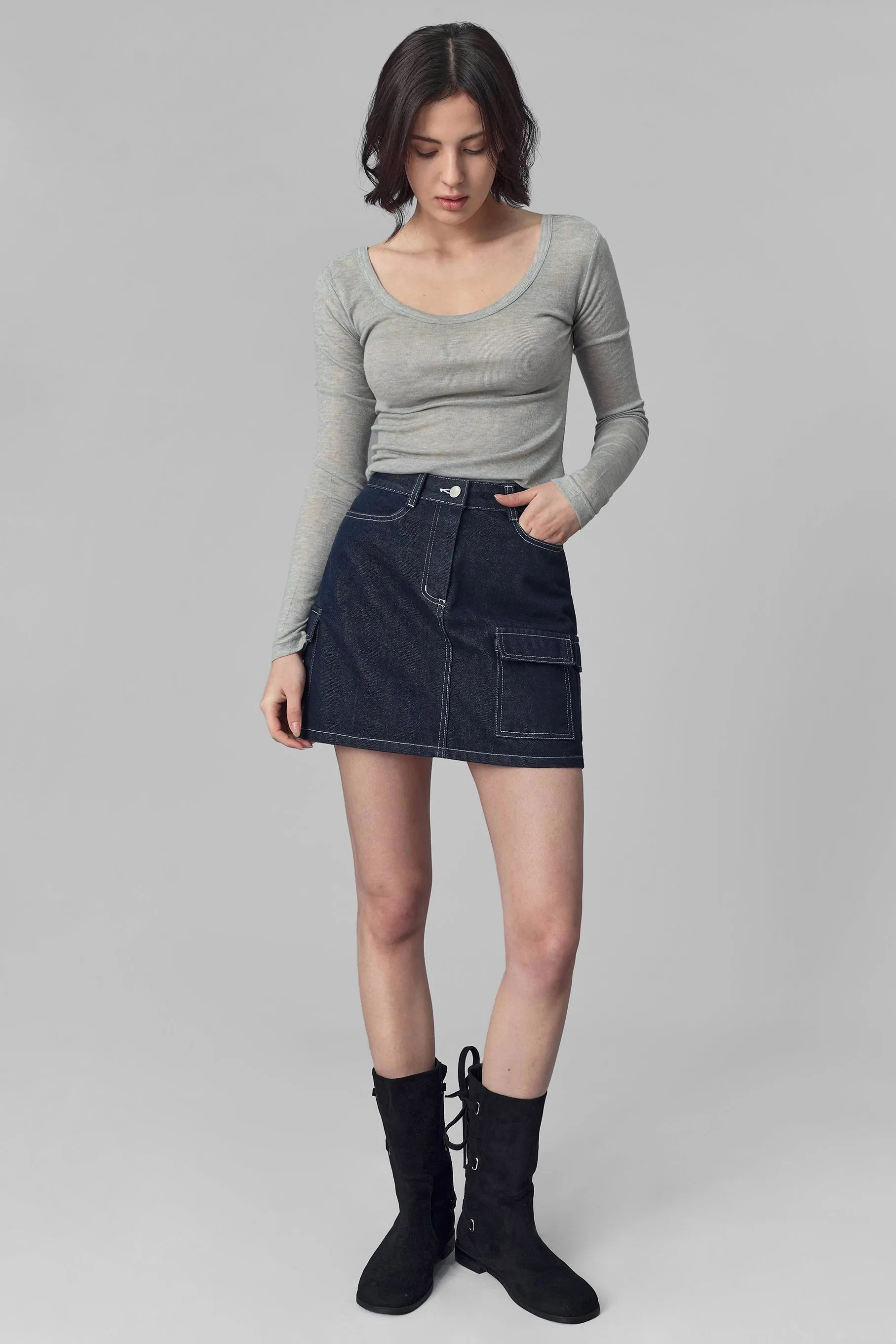 Colin Cargo Denim Mini Skirt