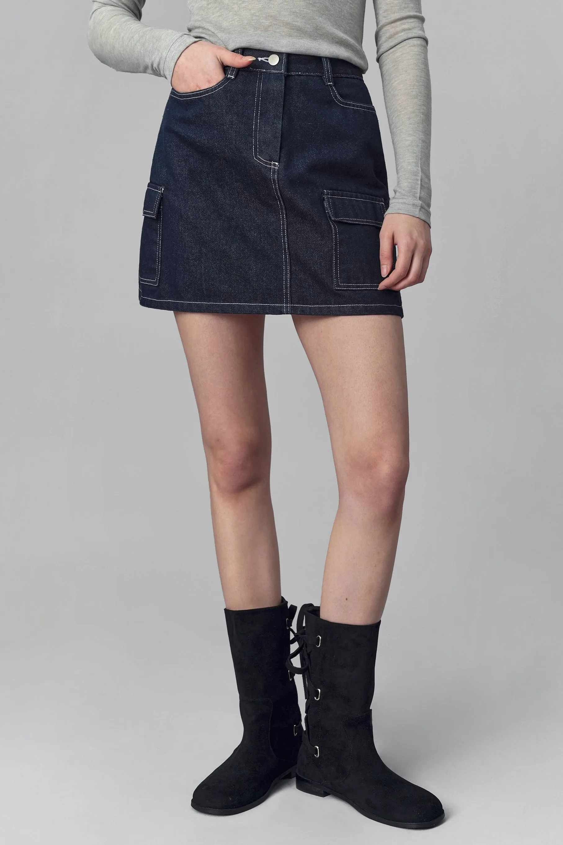 Colin Cargo Denim Mini Skirt