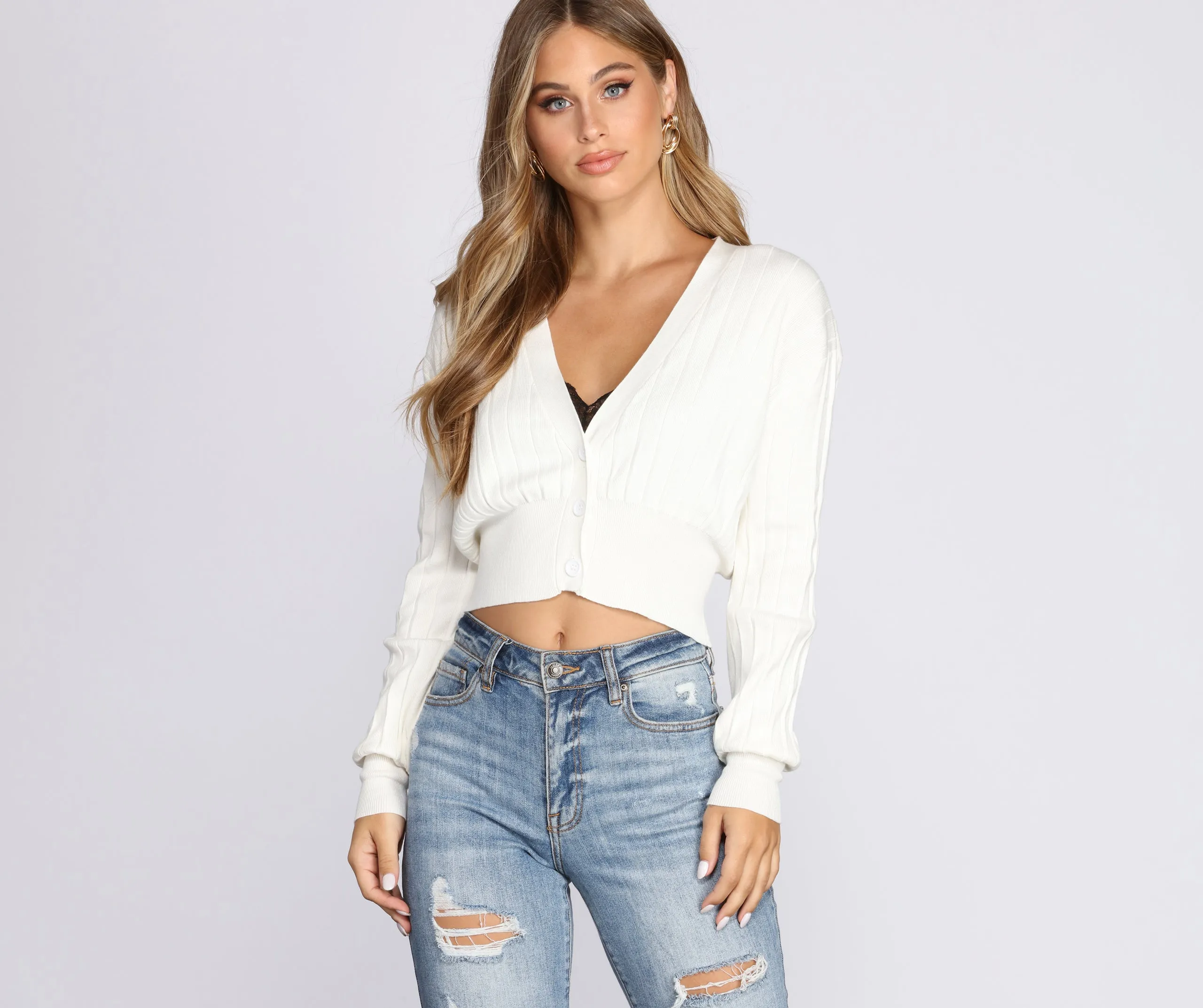 Collegiate Ribbed Crop Cardigan