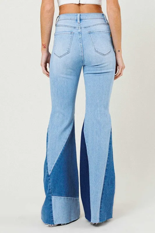 Color Block Side Slit Flare Jeans