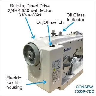 Consew 7360R-7DD High Speed Single Needle, Drop Feed Lockstitch Sewing Machine