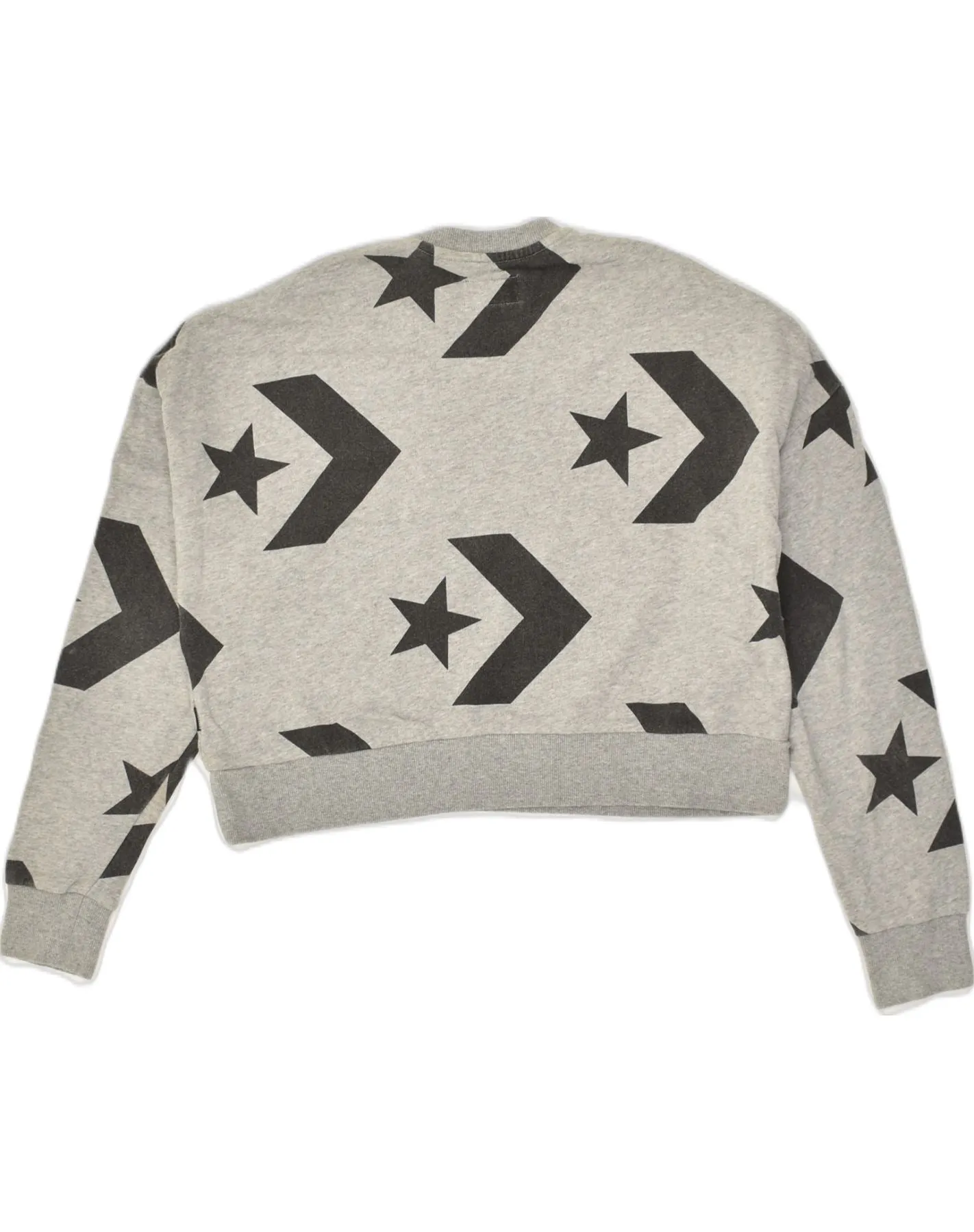 CONVERSE Womens Crop Sweatshirt Jumper UK 6 XS Grey Geometric Cotton