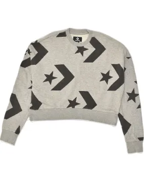 CONVERSE Womens Crop Sweatshirt Jumper UK 6 XS Grey Geometric Cotton