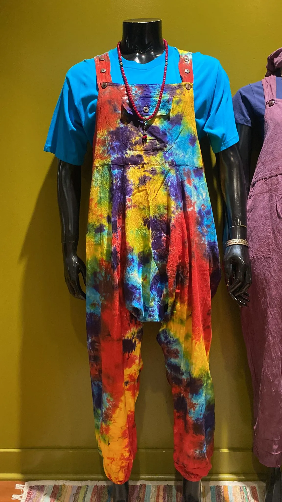 Cotton Front-Pocket Adjustable Harem Overalls - Tie-Dye