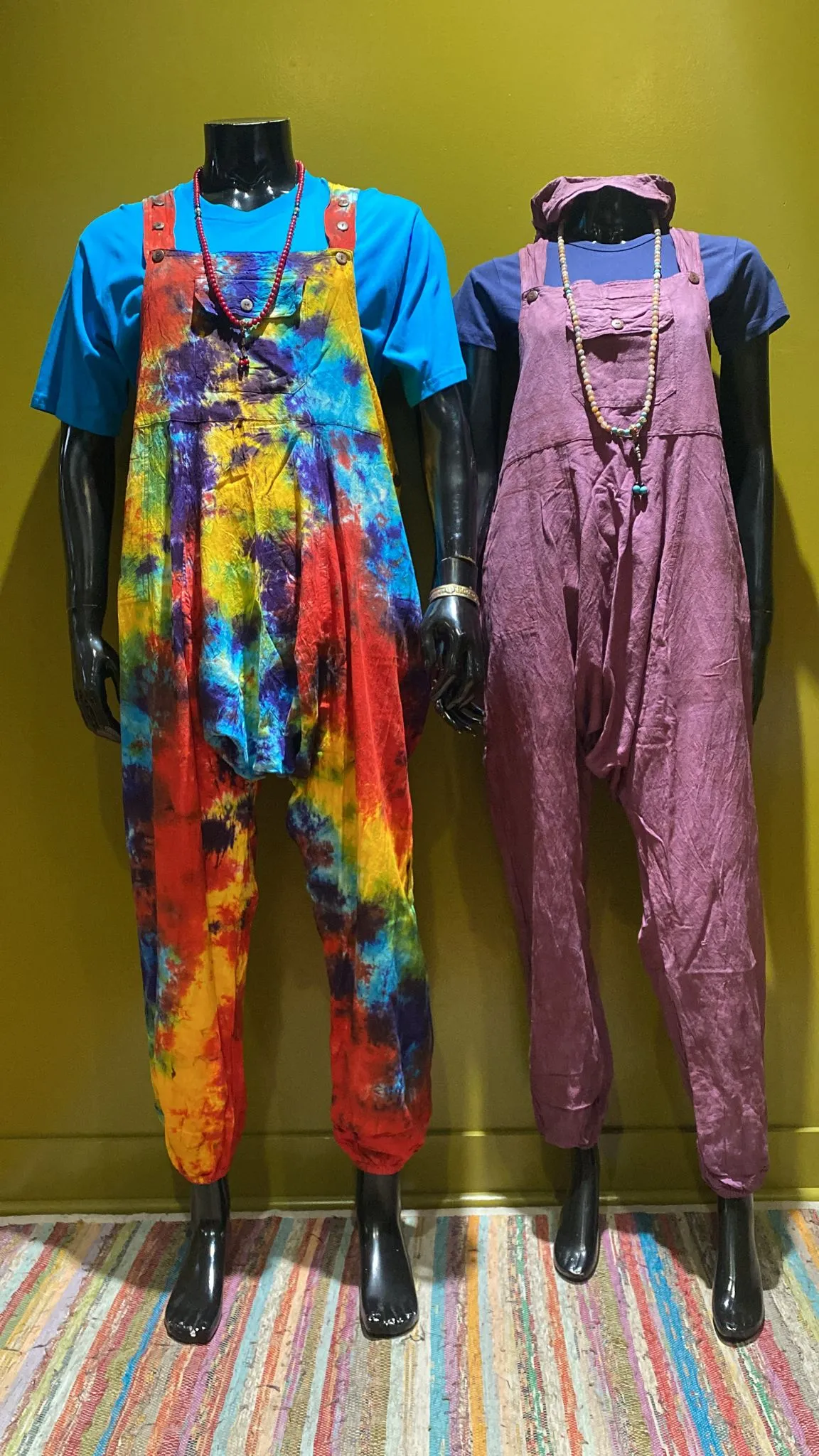 Cotton Front-Pocket Adjustable Harem Overalls - Tie-Dye