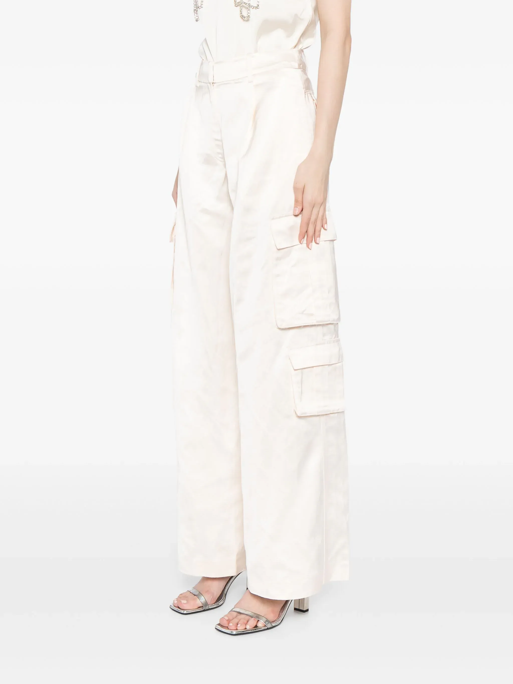 Cream Satin Cargo Trousers