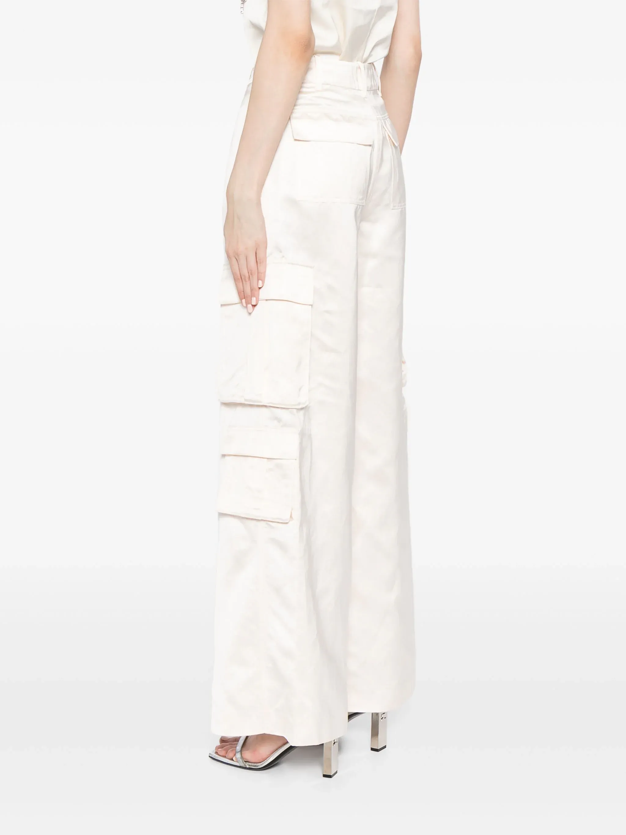 Cream Satin Cargo Trousers