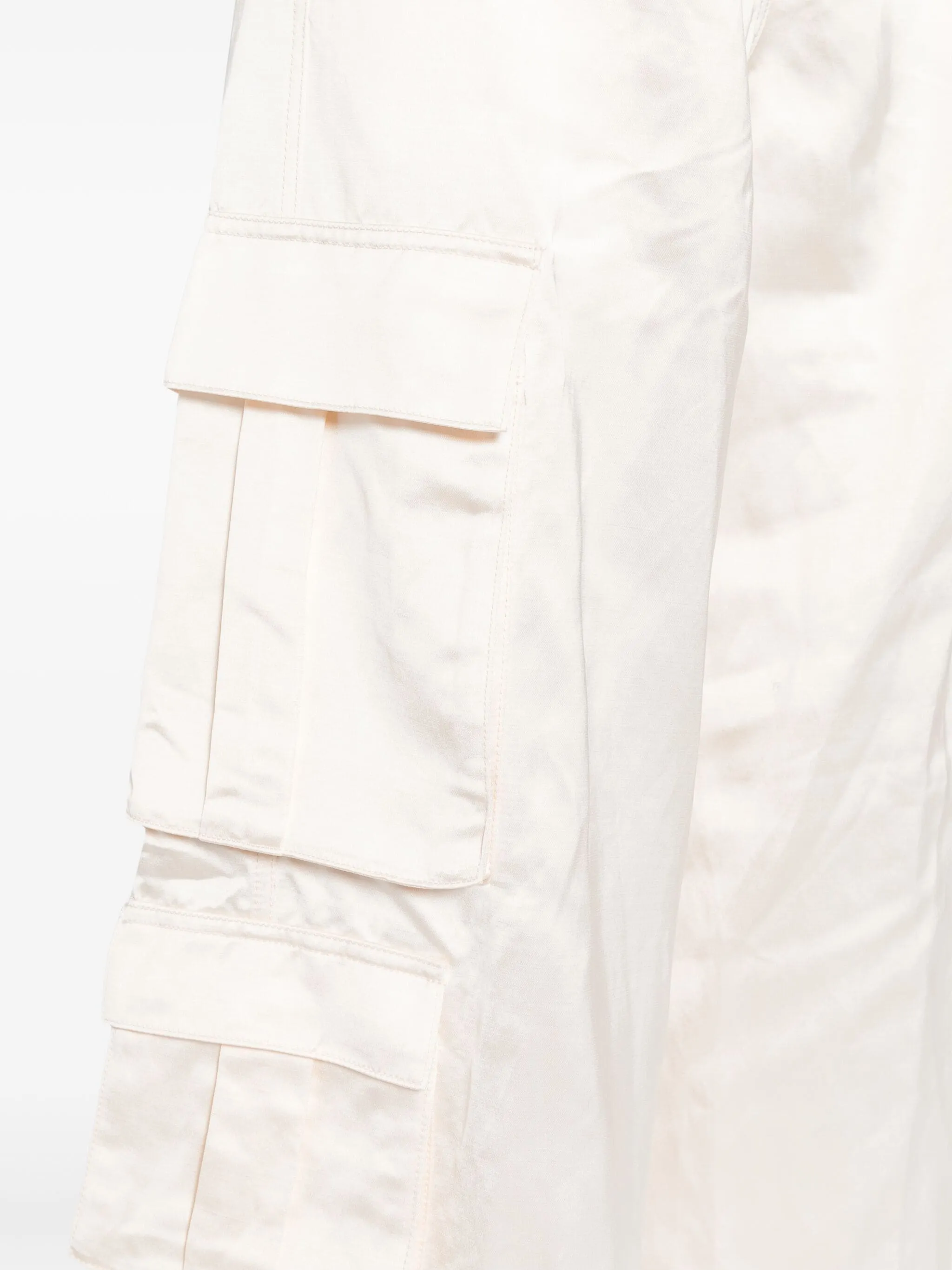 Cream Satin Cargo Trousers