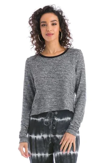 Crop Long Sleeve Sweater Slub Tee