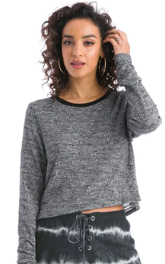 Crop Long Sleeve Sweater Slub Tee