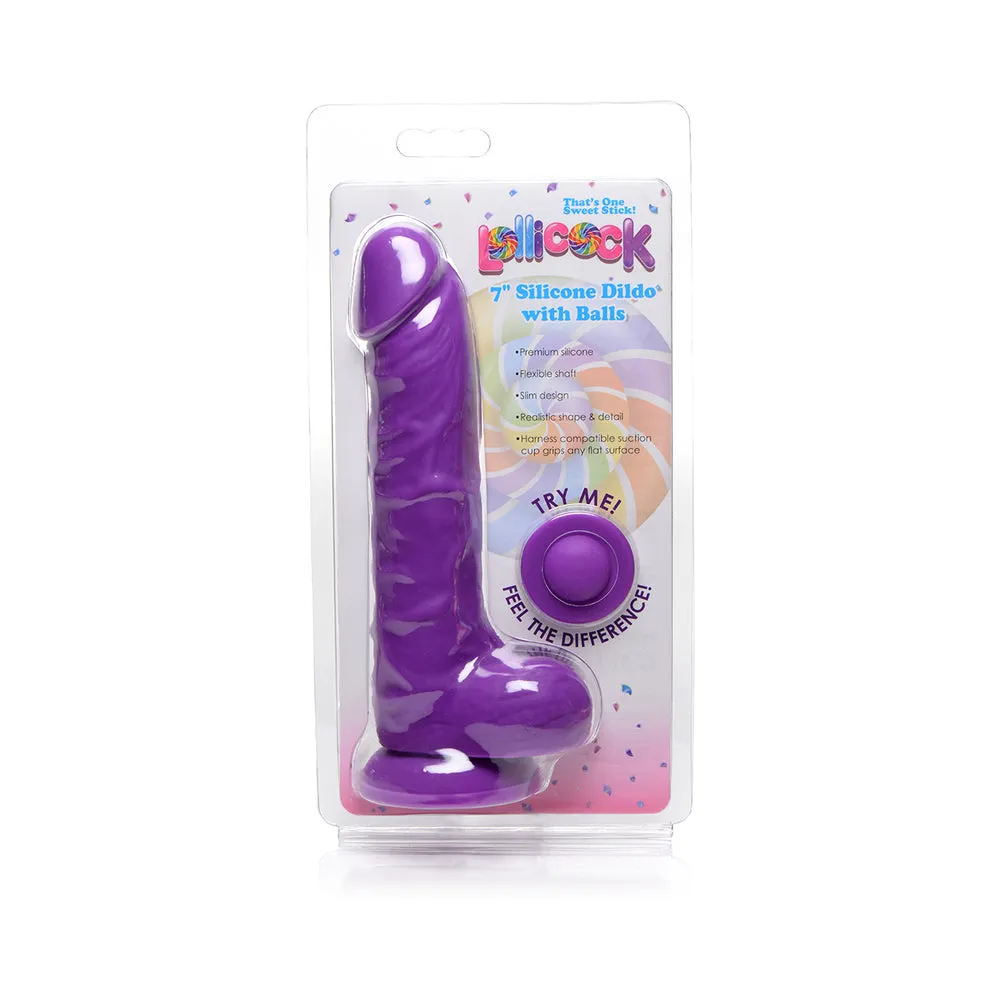 Curve Toys Lollicock 7 in. Silicone Dildo with Balls & Suction Cup Grape