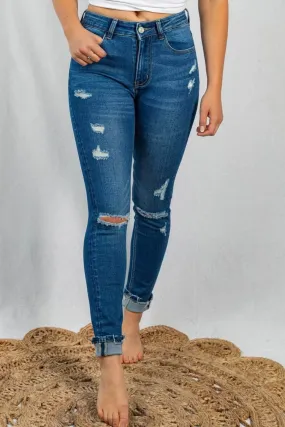 Danielle Distressed High Rise Cuffed Skinny Jeans