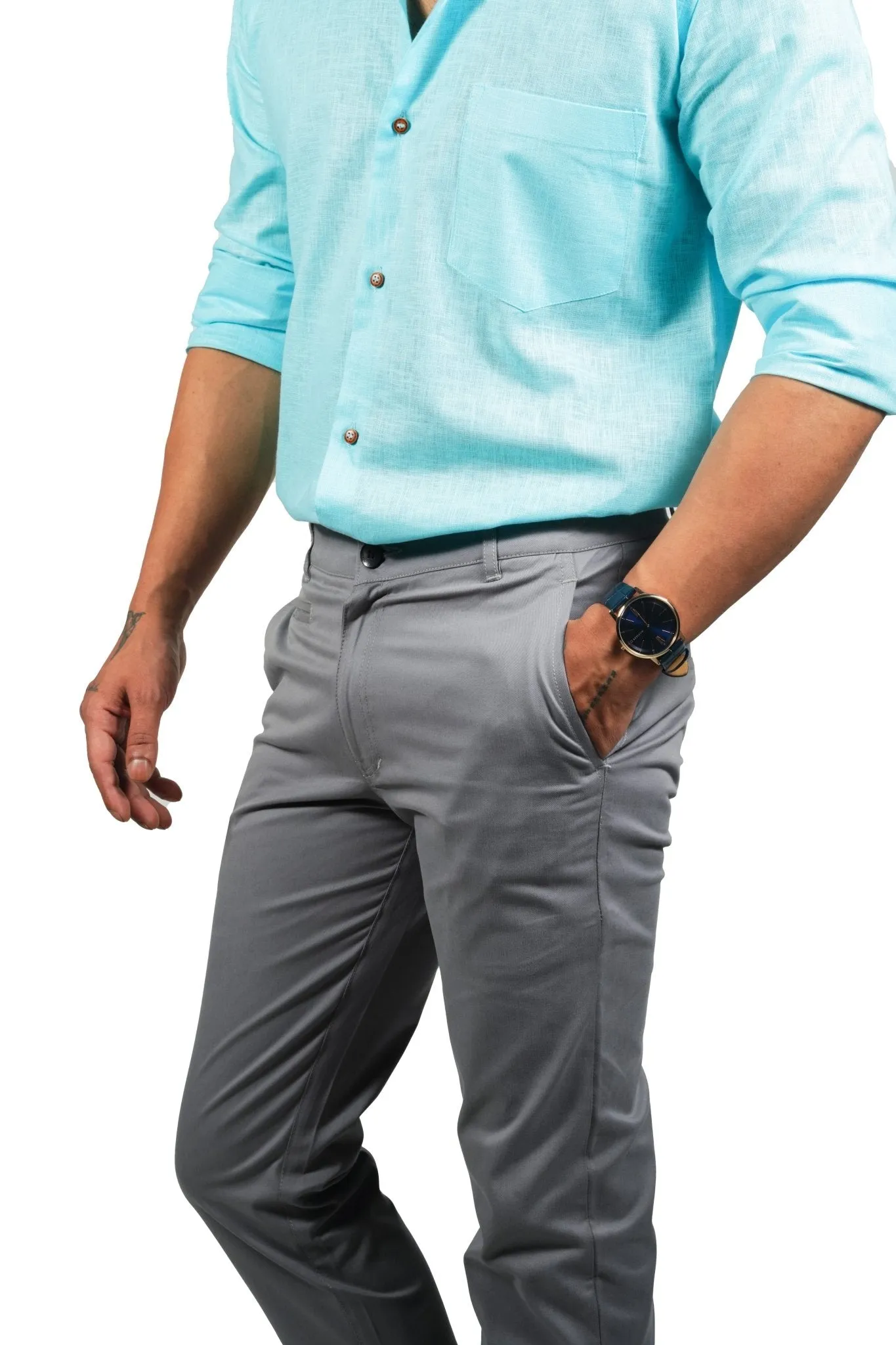 Dark Grey Color Cotton Trouser Pants for Men