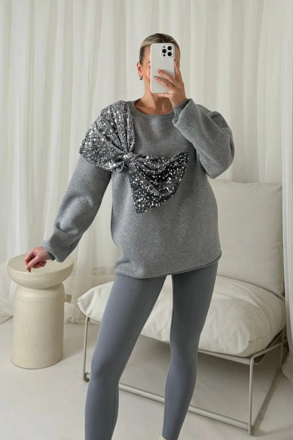 Darla grey bow sequin sweater