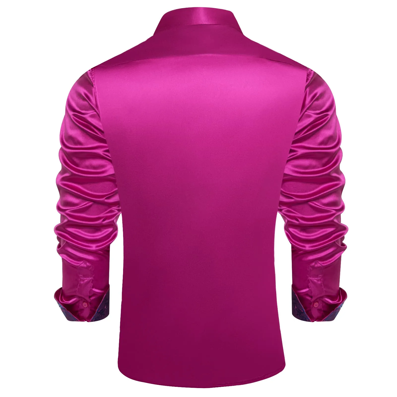 DiBanGu Collar Shirt Royal Fuchsia Purple Satin Splicing Solid Button Down Mens Shirt Design