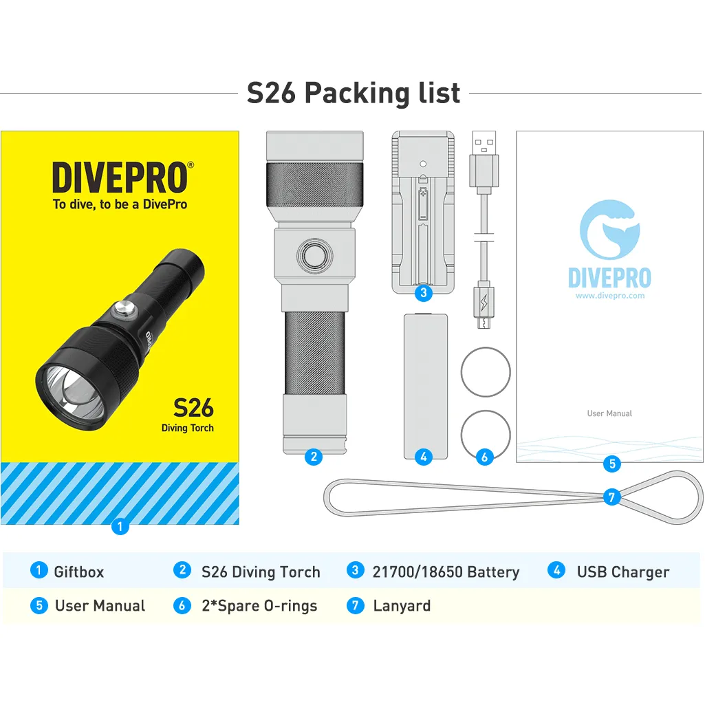 Dive Pro S26 - 2600 Lumen Diving Torch