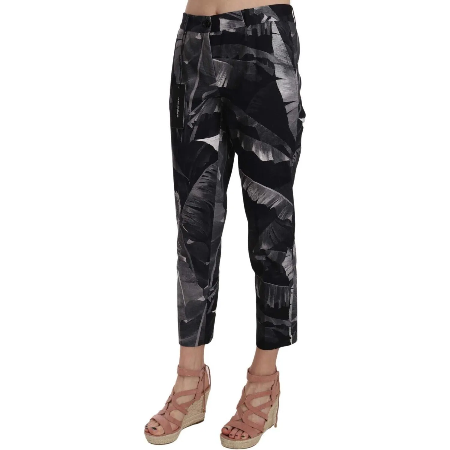 Dolce & Gabbana Elegant Black Banana Leaf Print Capri Pants