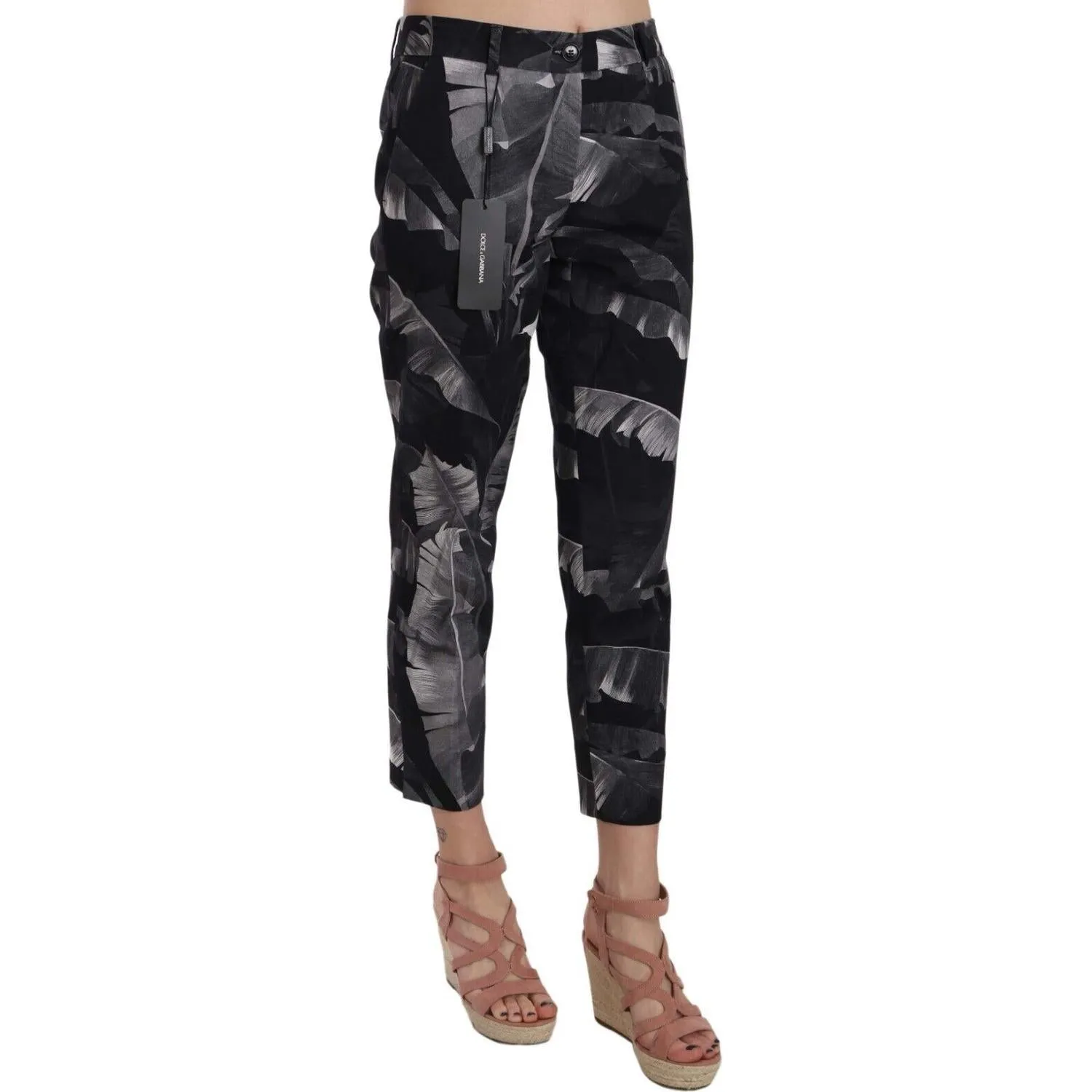 Dolce & Gabbana Elegant Black Banana Leaf Print Capri Pants