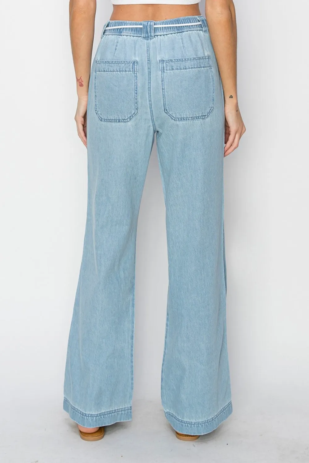 Drawstring High Rise Straight Jeans