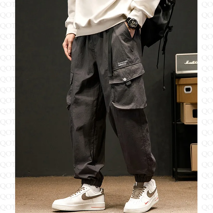 Elasticity Drawstring Hem Bellows Pocket Loose Fit Cargo Pants