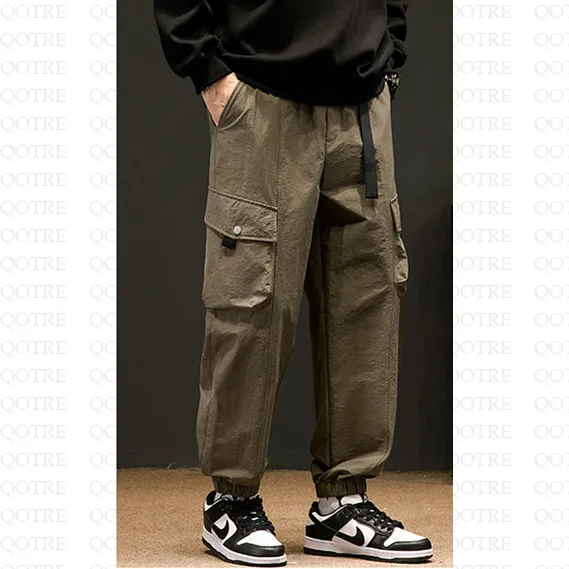 Elasticity Drawstring Hem Bellows Pocket Loose Fit Cargo Pants