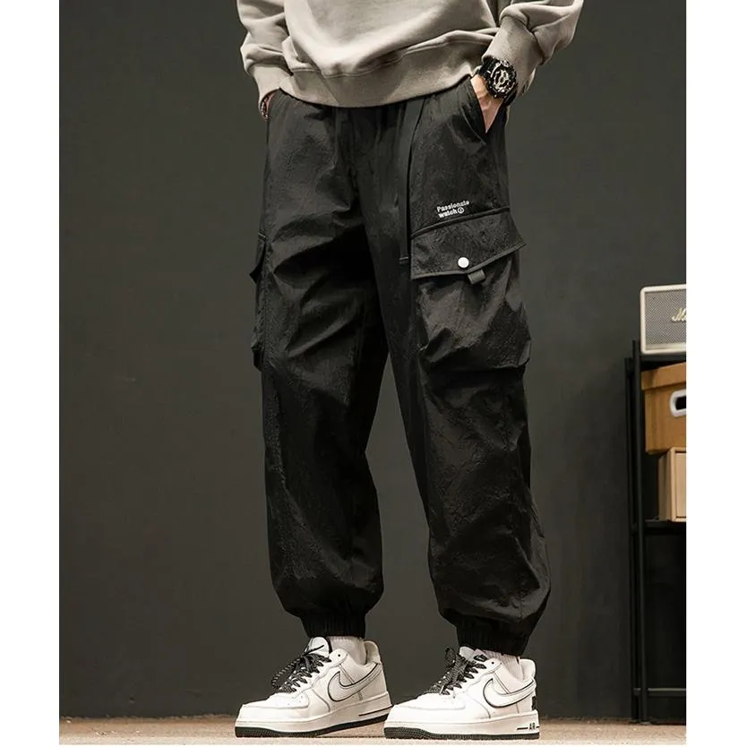 Elasticity Drawstring Hem Bellows Pocket Loose Fit Cargo Pants