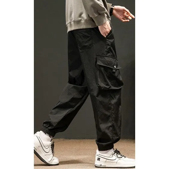 Elasticity Drawstring Hem Bellows Pocket Loose Fit Cargo Pants